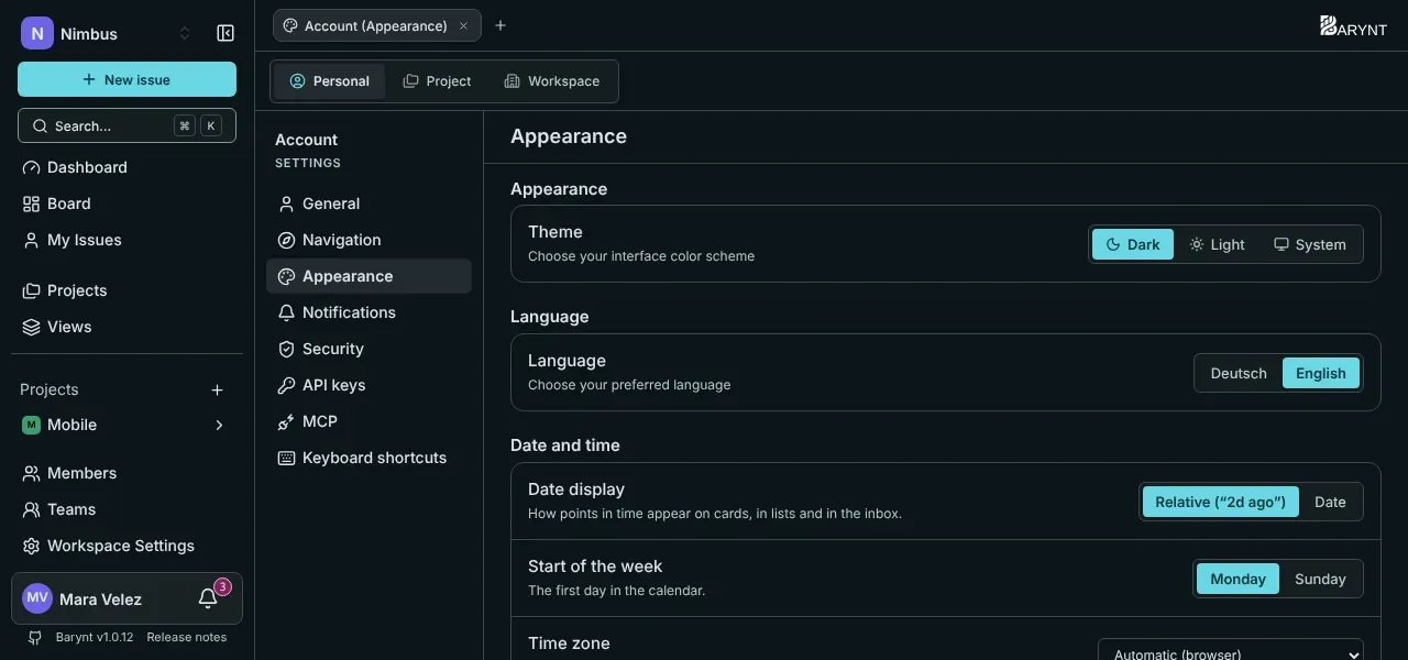 Appearance settings