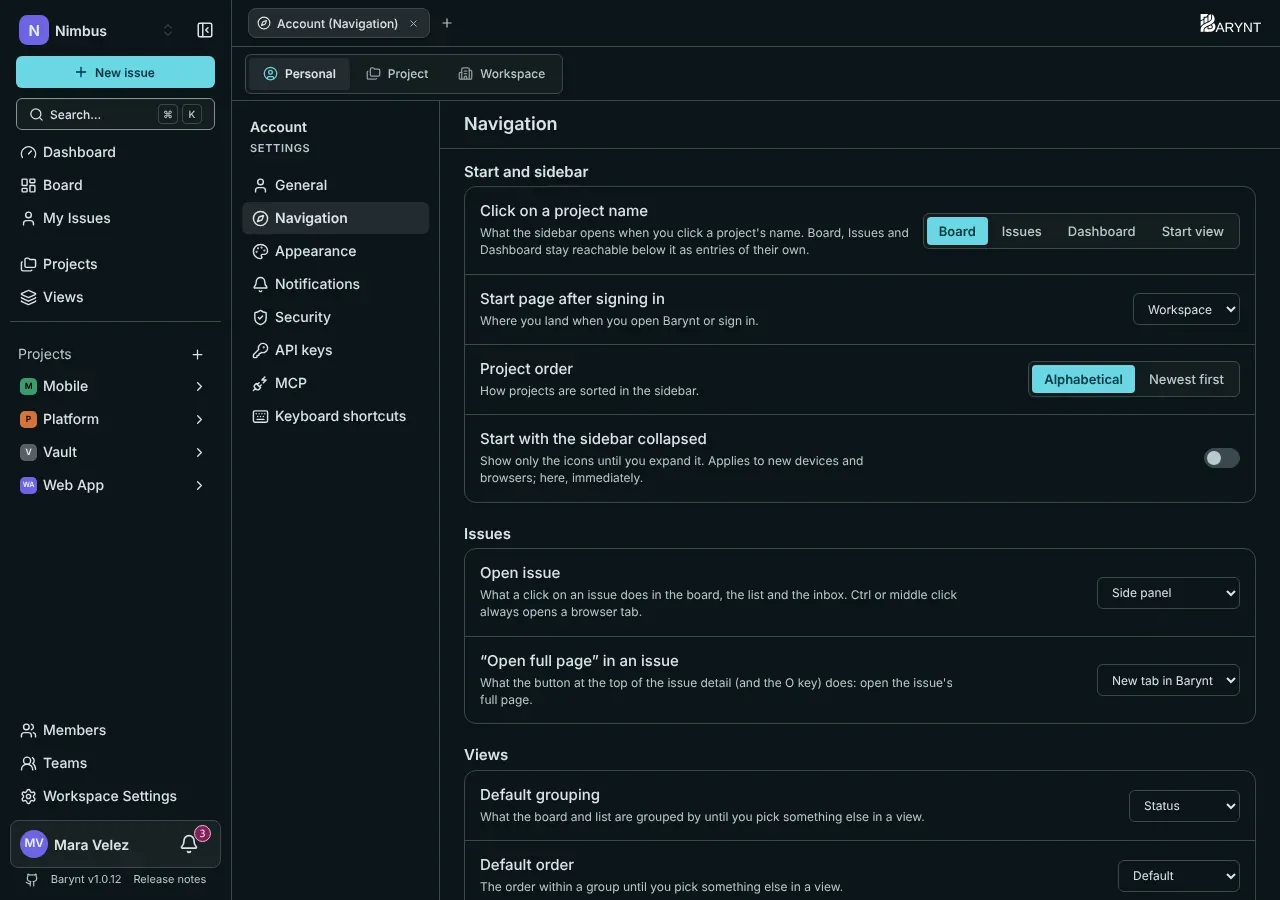 Navigation settings