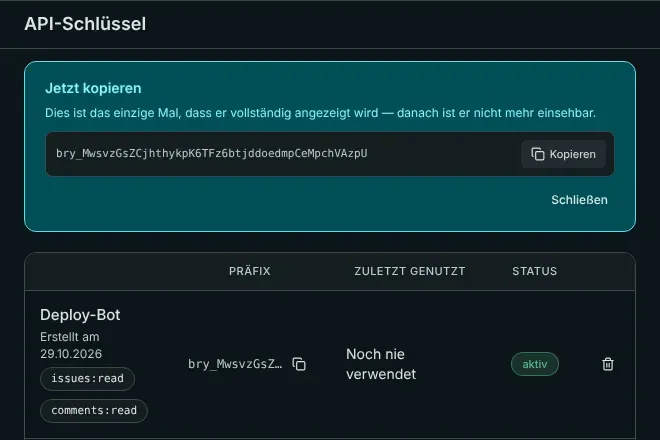 Der neue Schlüssel wird nur einmal gezeigt