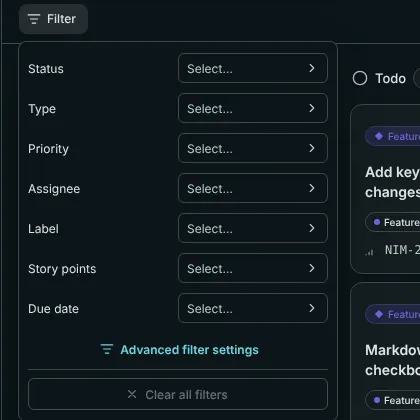 The filter menu