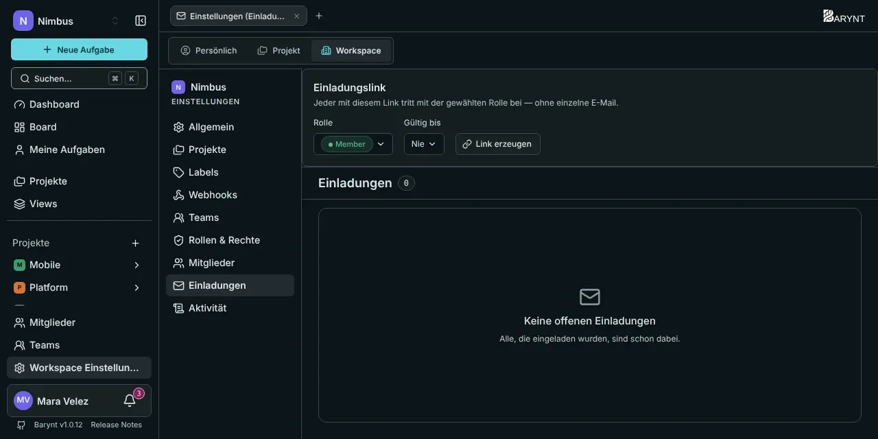 Einladungen und der Einladungslink