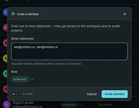 The invite dialog