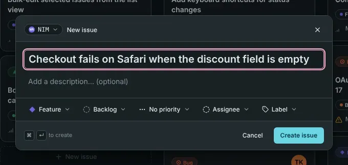 The new-issue dialog