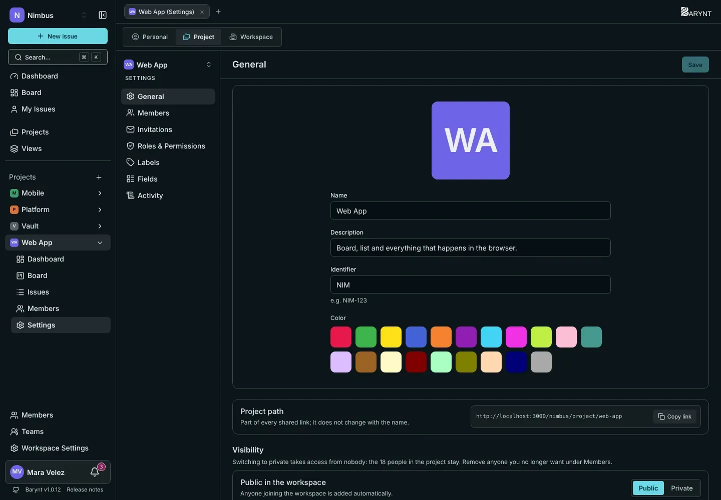 The general project settings