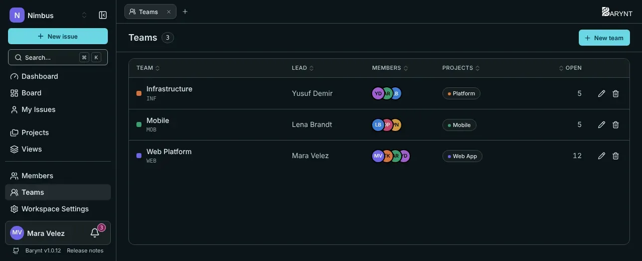 The teams of a workspace