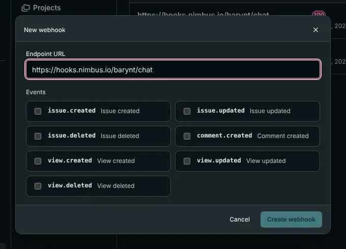 Creating a webhook