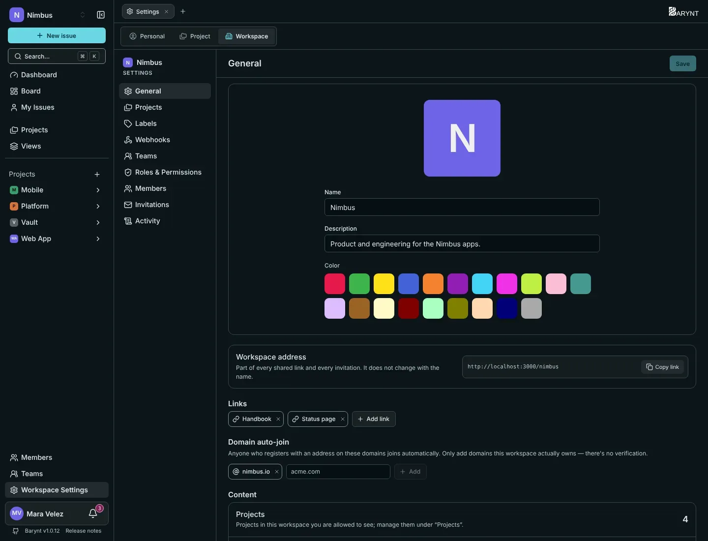 The general workspace settings